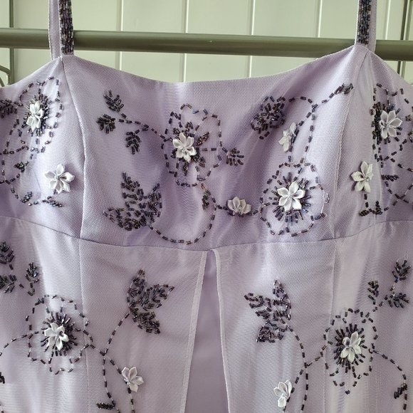 Purple floral beaded tulle bridesmaid or prom dress - Picture 6 of 7
